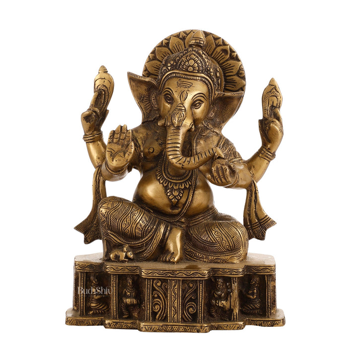 Brass Antique Finish Lord Ganesha Statue | 12-inch - Budhshiv.com