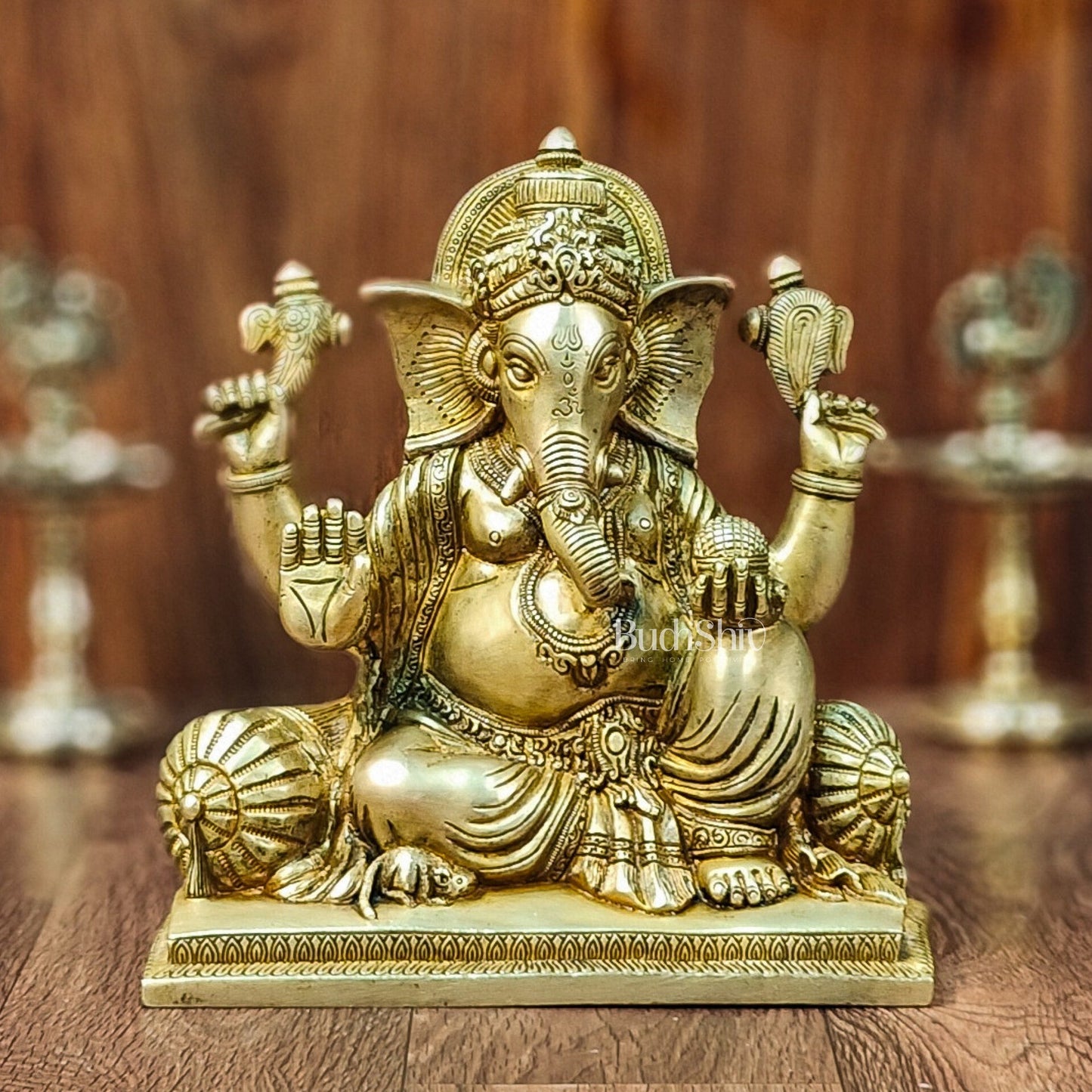 Brass Antique Ganapathi Idol - 10 Inches Height - Budhshiv.com