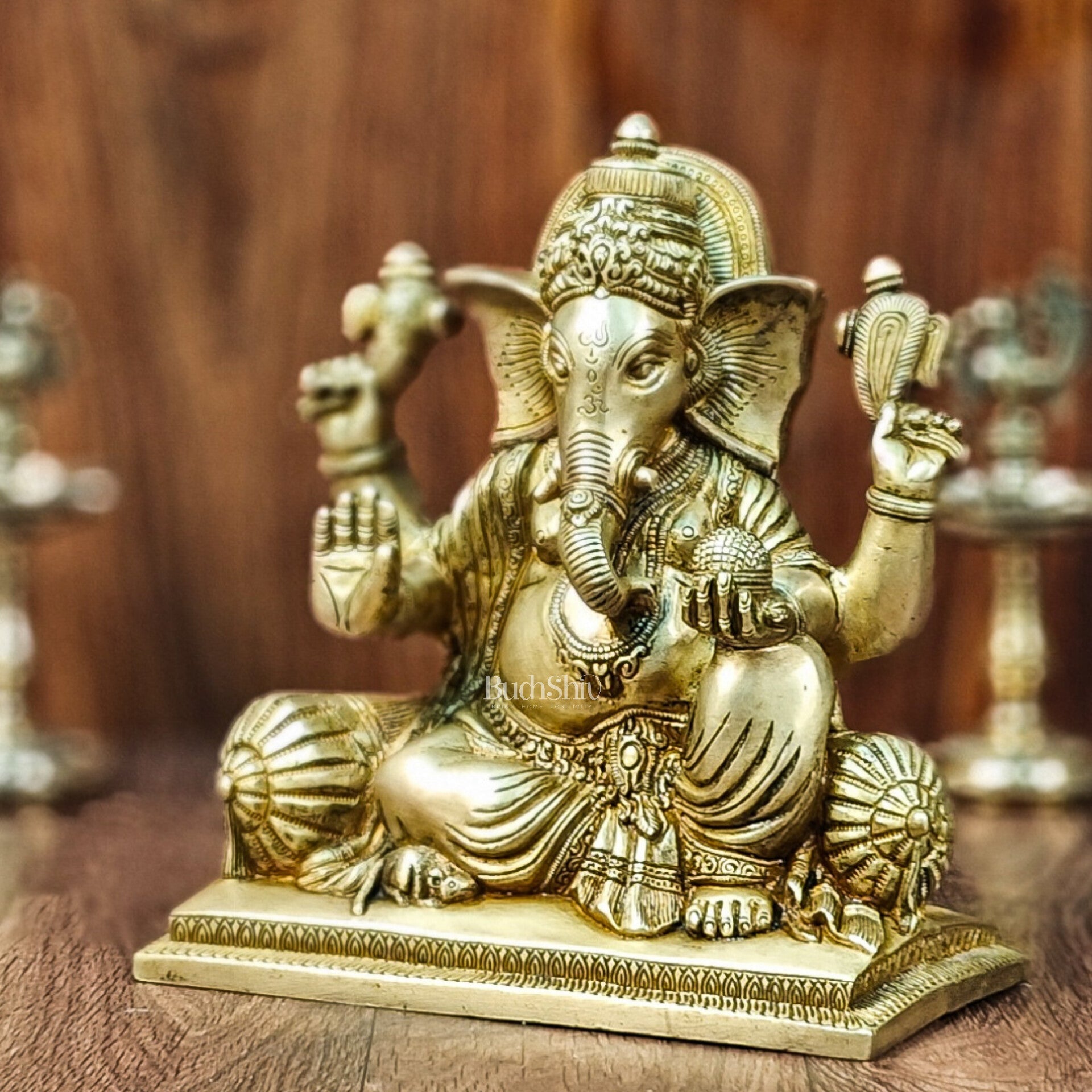 Brass Antique Ganapathi Idol - 10 Inches Height - Budhshiv.com