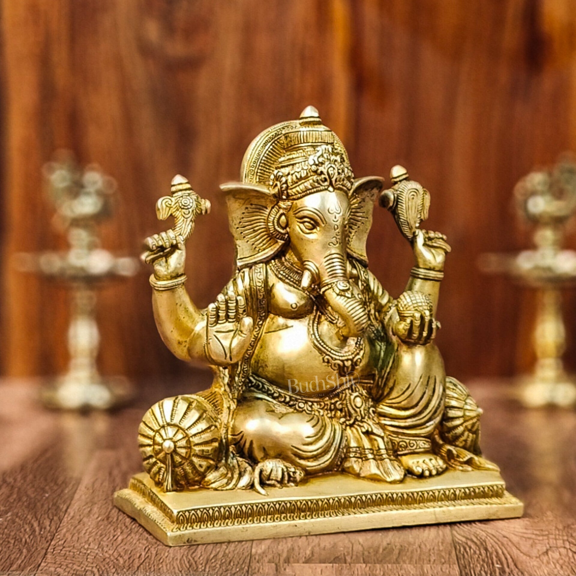 Brass Antique Ganapathi Idol - 10 Inches Height - Budhshiv.com