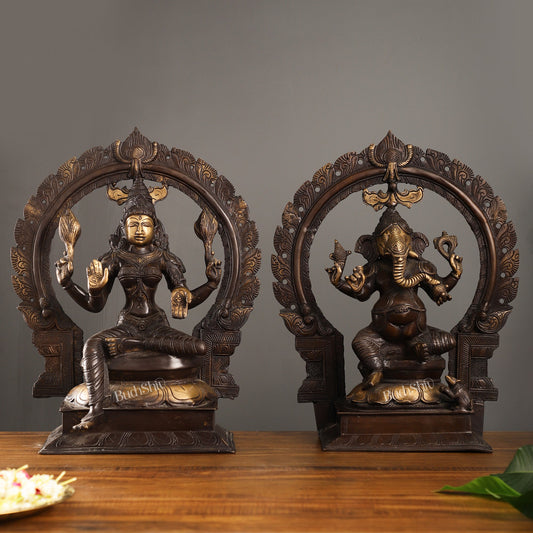 Brass Antique Ganesha Lakshmi - 18 inches | BudhShiv - Budhshiv.com