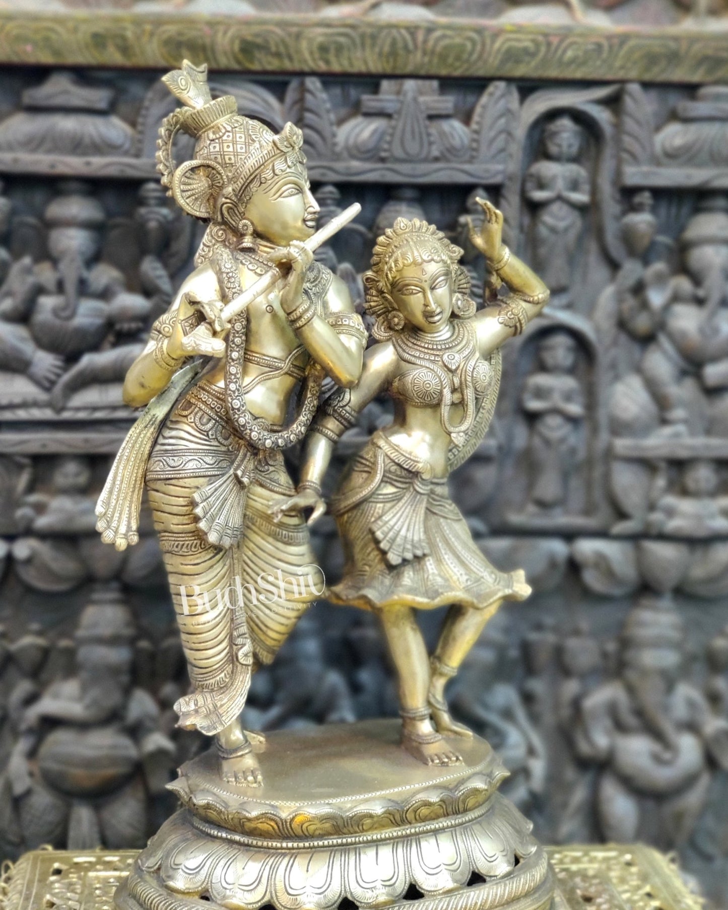 Brass Antique Golden Finish Radha Krishna Dancing Statue 23 inch - Budhshiv.com
