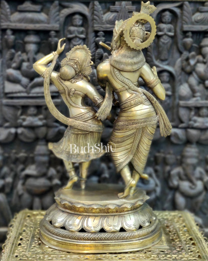 Brass Antique Golden Finish Radha Krishna Dancing Statue 23 inch - Budhshiv.com