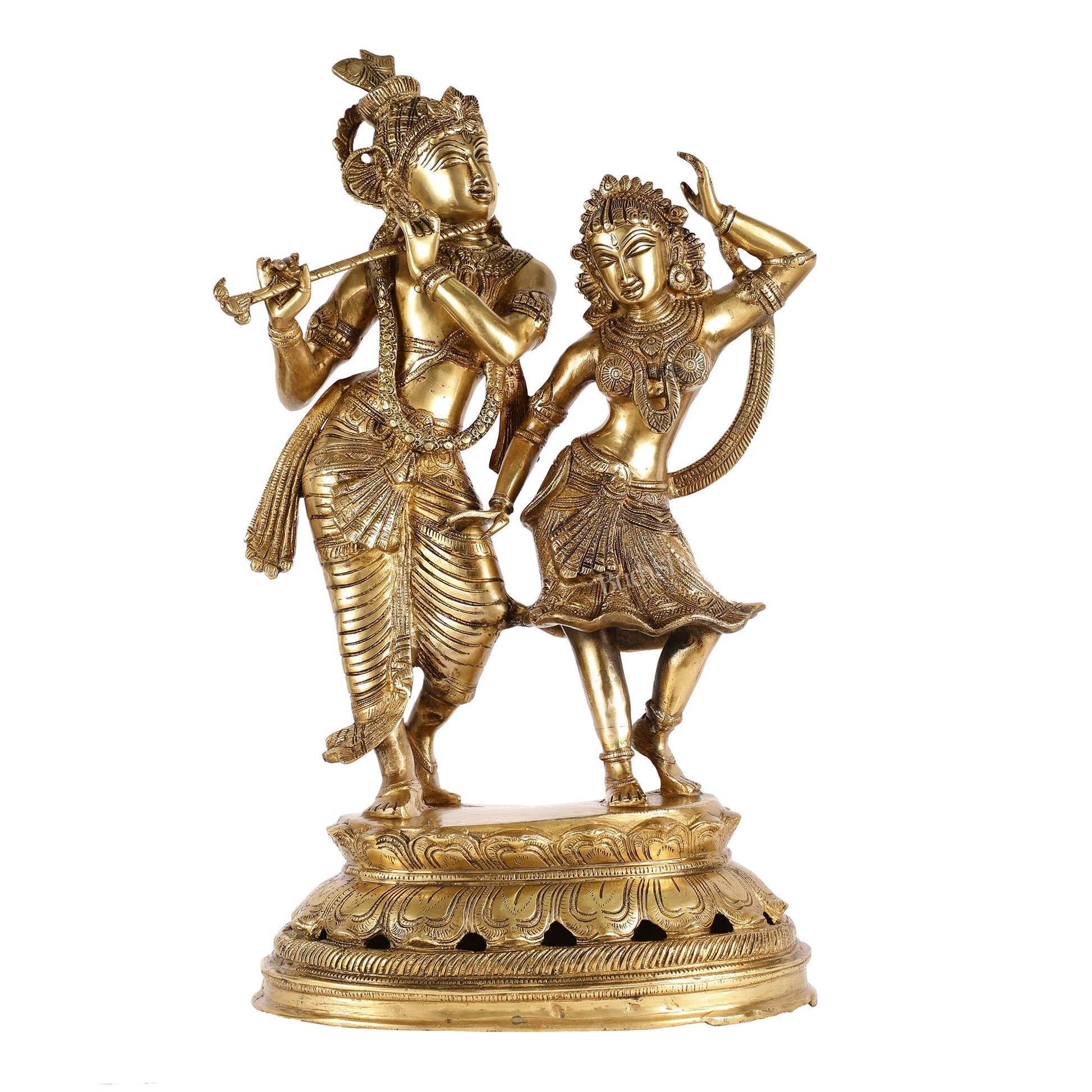 Brass Antique Golden Finish Radha Krishna Dancing Statue 23 inch - Budhshiv.com