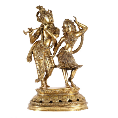 Brass Antique Golden Finish Radha Krishna Dancing Statue 23 inch - Budhshiv.com