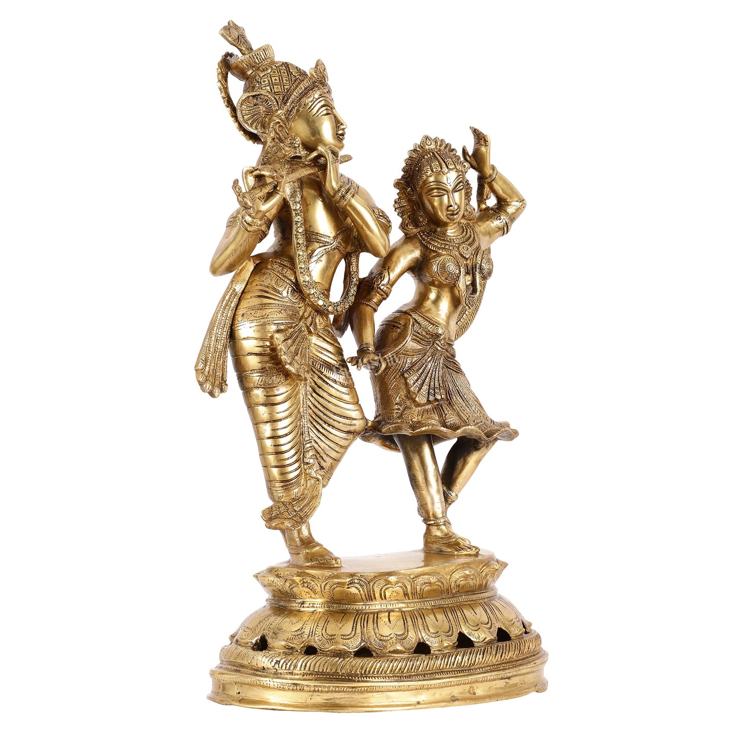 Brass Antique Golden Finish Radha Krishna Dancing Statue 23 inch - Budhshiv.com