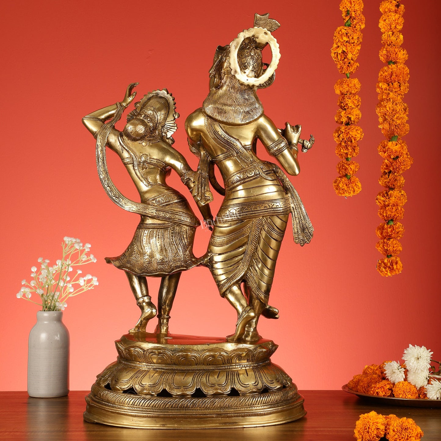 Brass Antique Golden Finish Radha Krishna Dancing Statue 23 inch - Budhshiv.com