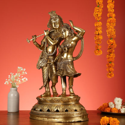 Brass Antique Golden Finish Radha Krishna Dancing Statue 23 inch - Budhshiv.com