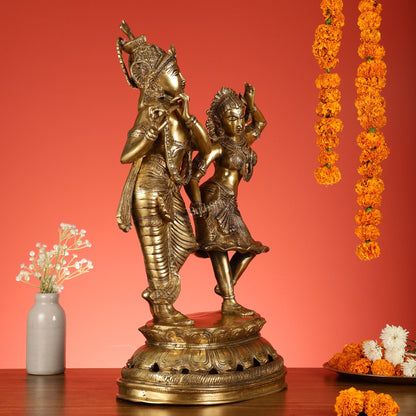 Brass Antique Golden Finish Radha Krishna Dancing Statue 23 inch - Budhshiv.com