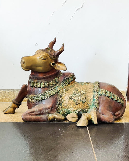 Brass Antique Large Nandi Sculpture | BudhShiv - Budhshiv.com