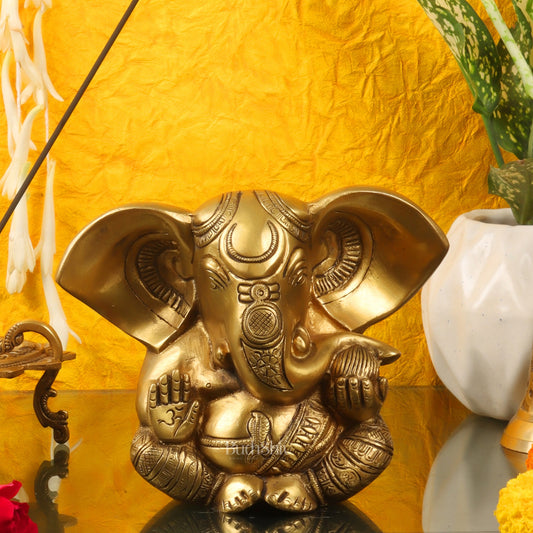 Brass Appu Ganesha Superfine Statue Big ears 6" - Budhshiv.com