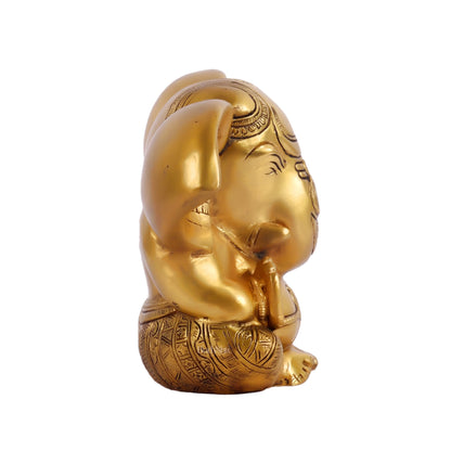 Brass Appu Ganesha Superfine Statue Big ears 6" - Budhshiv.com