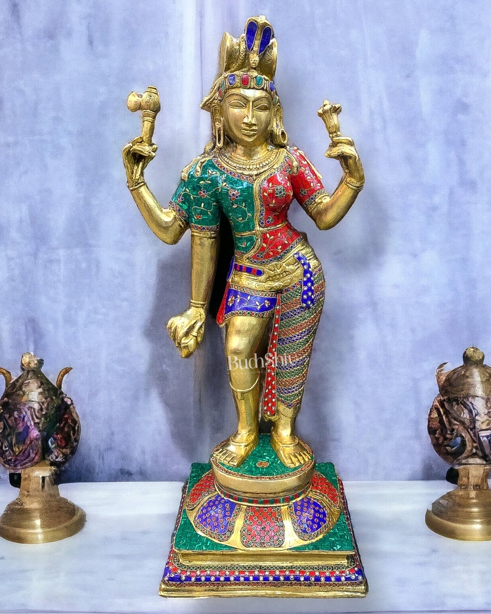 Brass Ardhanarishvara Shiva Parvati as one 3 feet - Budhshiv.com
