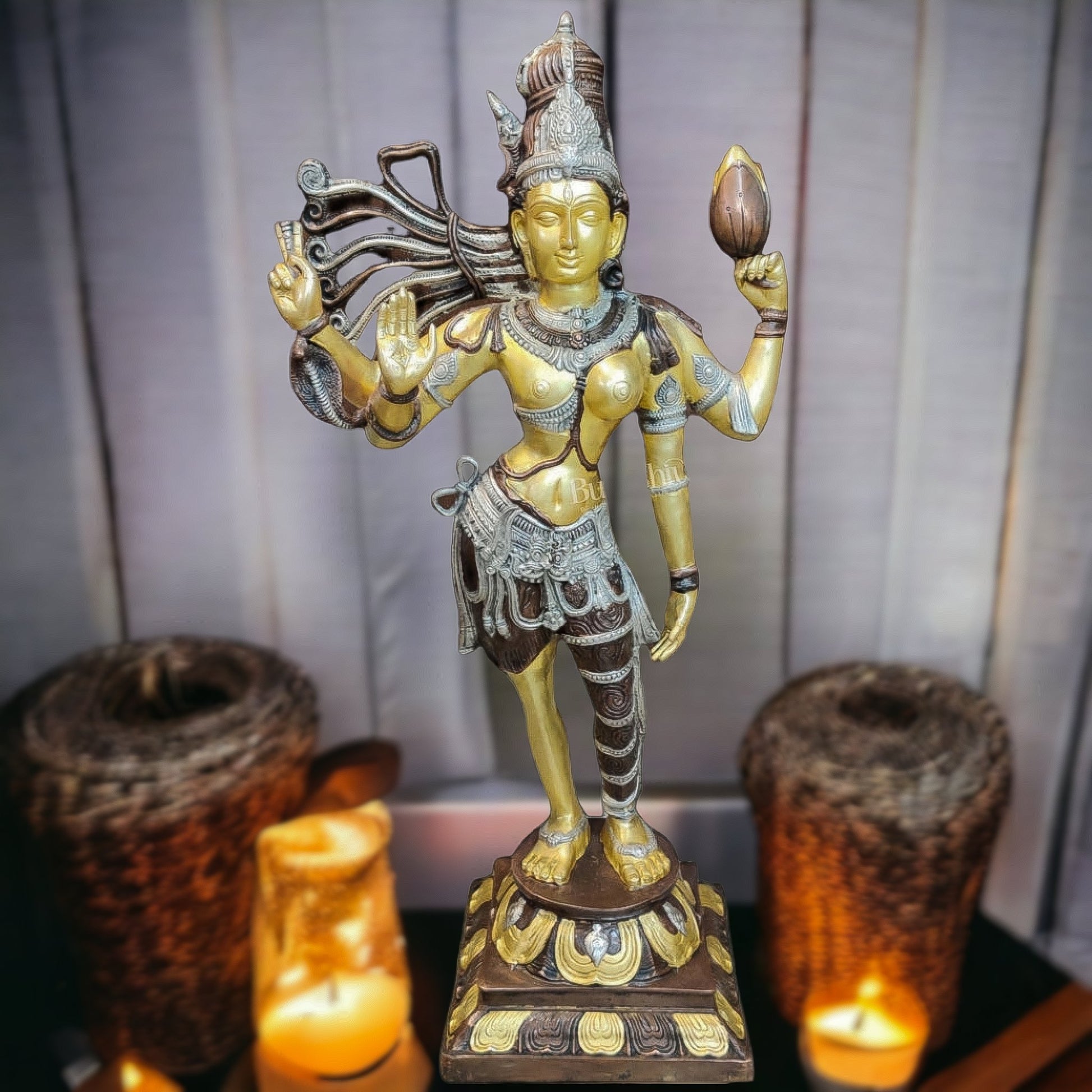 Brass Ardhanarishvara Statue | Hindu God Shiva & Parvati | BudhShiv Artifacts - Budhshiv.com