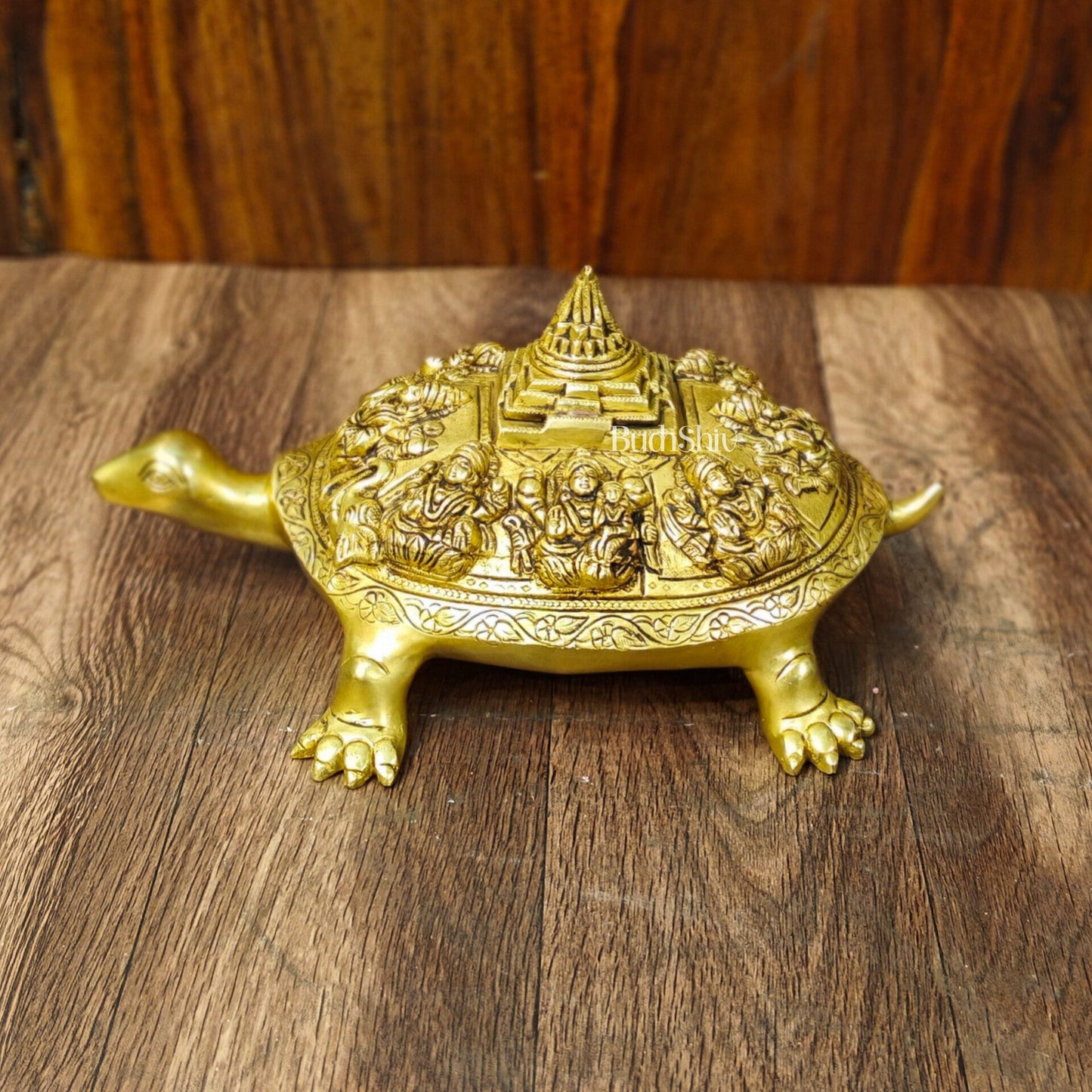 Brass Ashtalakshmi Shree Yantra on Tortoise - Budhshiv.com