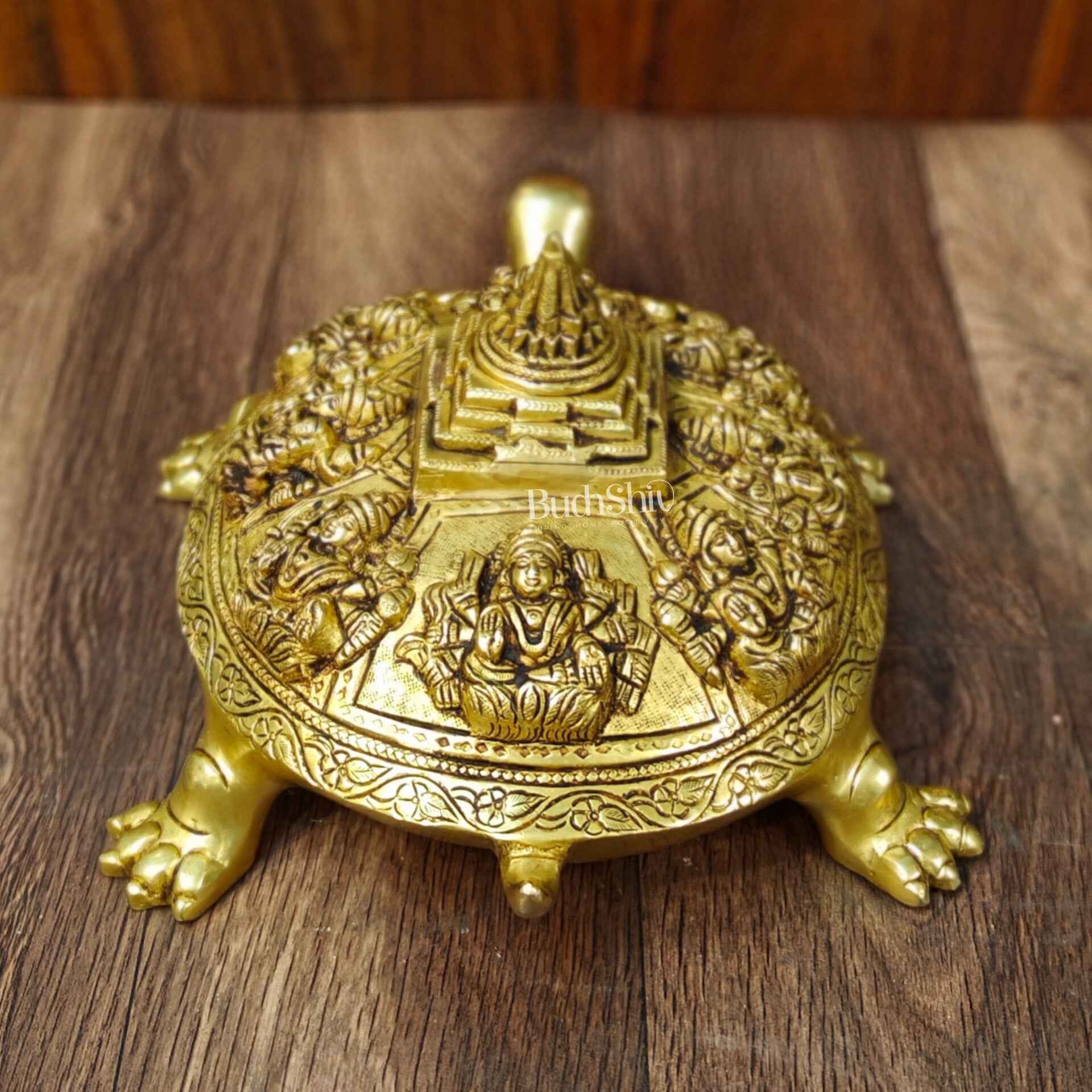 Brass Ashtalakshmi Shree Yantra on Tortoise - Budhshiv.com