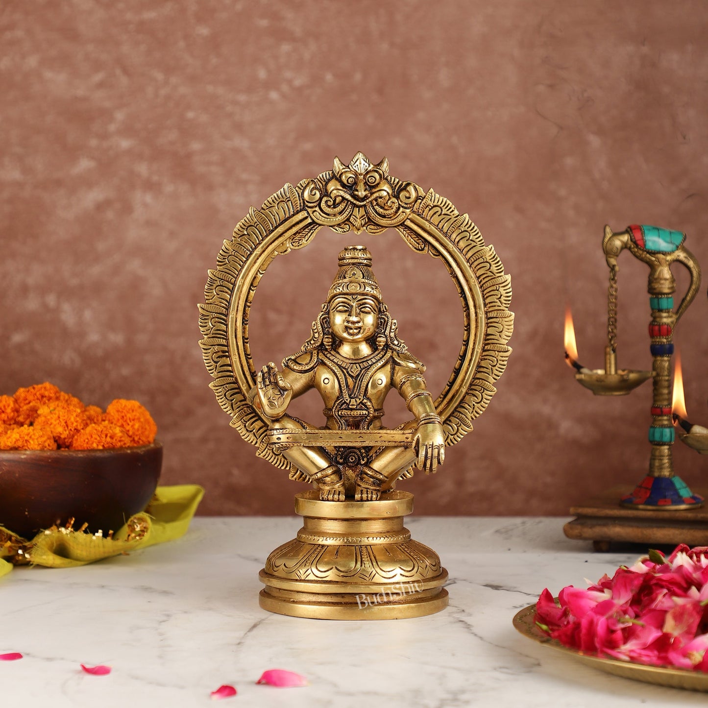 Brass Ayyappan Statue 10" - Budhshiv.com