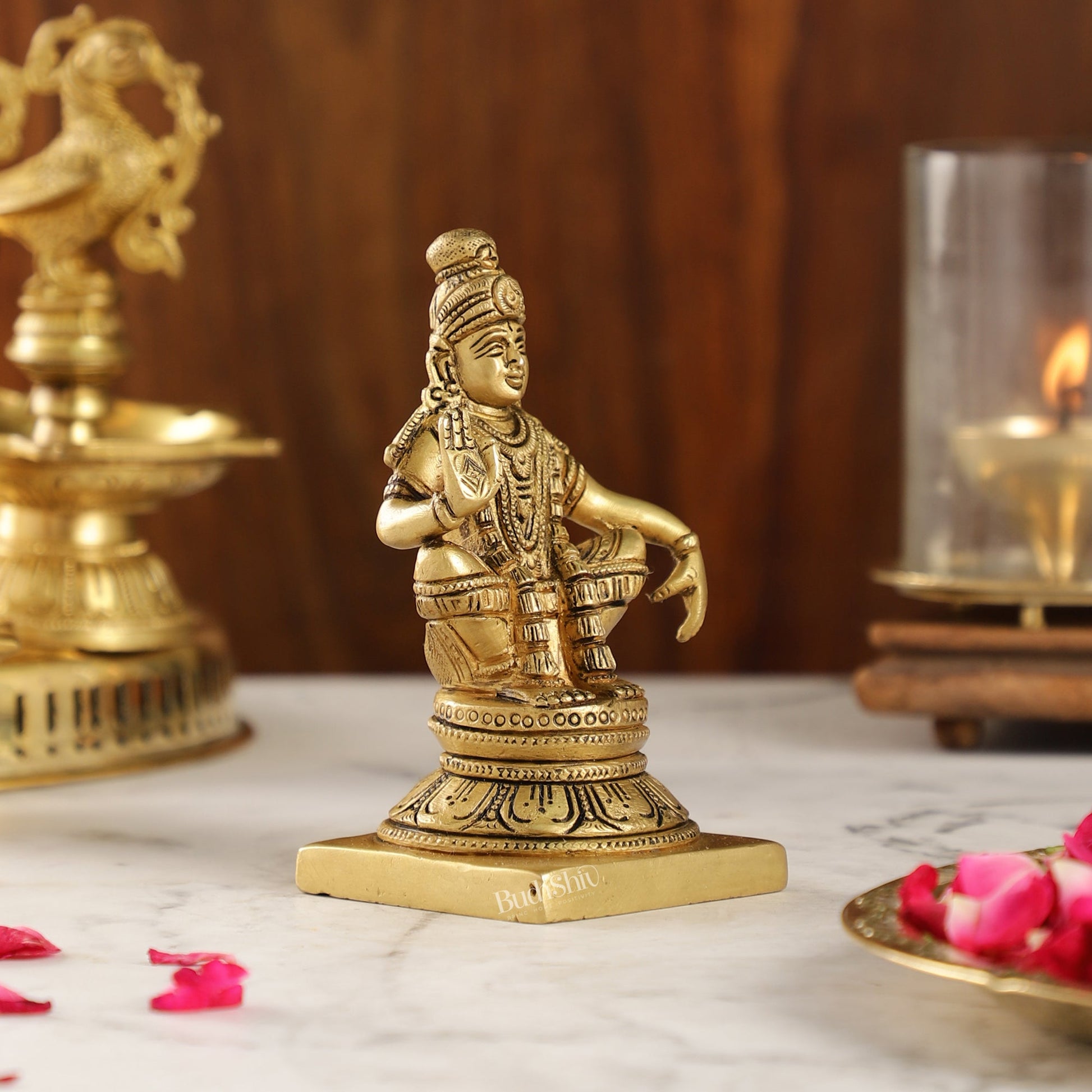 Brass Ayyappan Swamy Statue 5" antique - Budhshiv.com