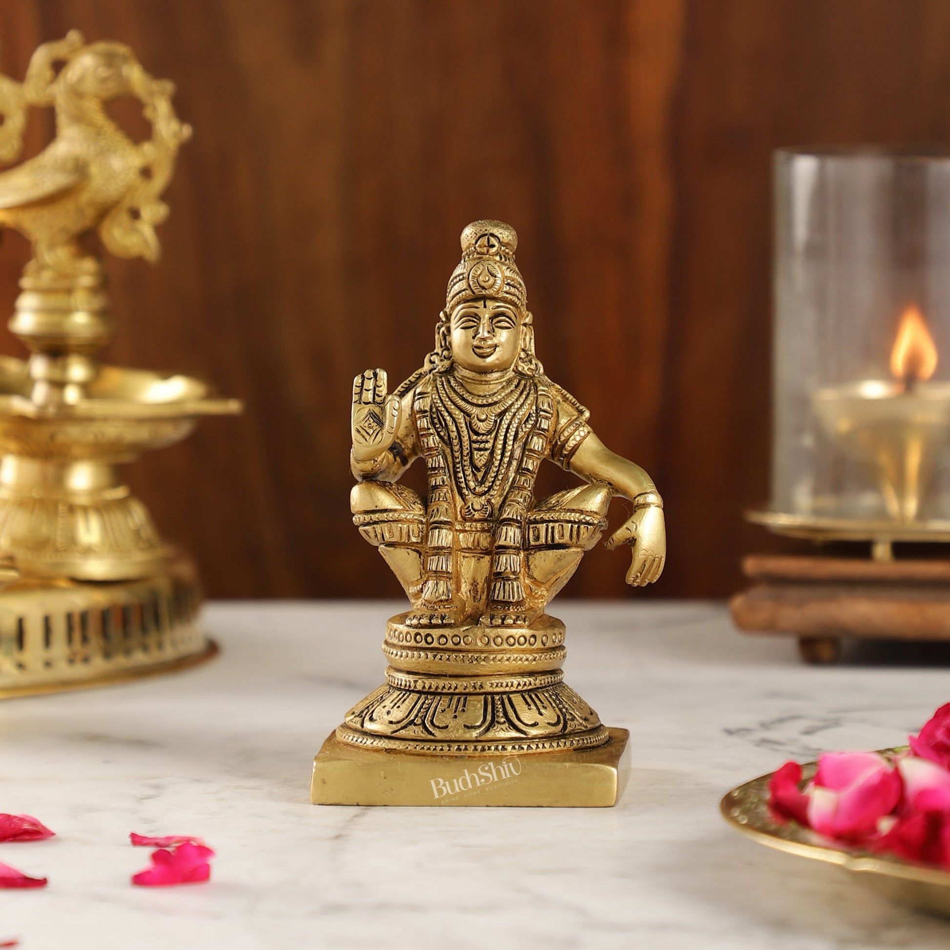 Brass Ayyappan Swamy Statue 5" antique - Budhshiv.com