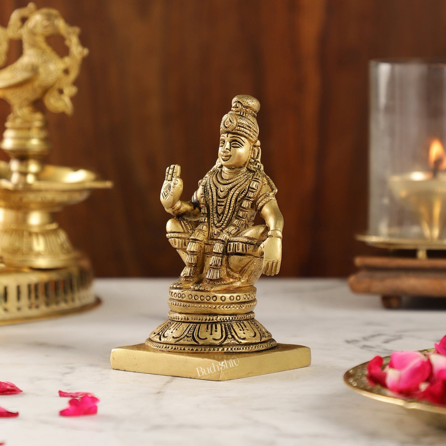 Brass Ayyappan Swamy Statue 5" antique - Budhshiv.com