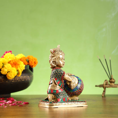 Brass Bal Gopal krishna Makhan Chor 7" - Budhshiv.com