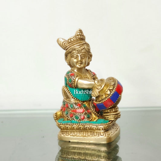 Brass Bal Gopal Makhan Chor 5" - Budhshiv.com