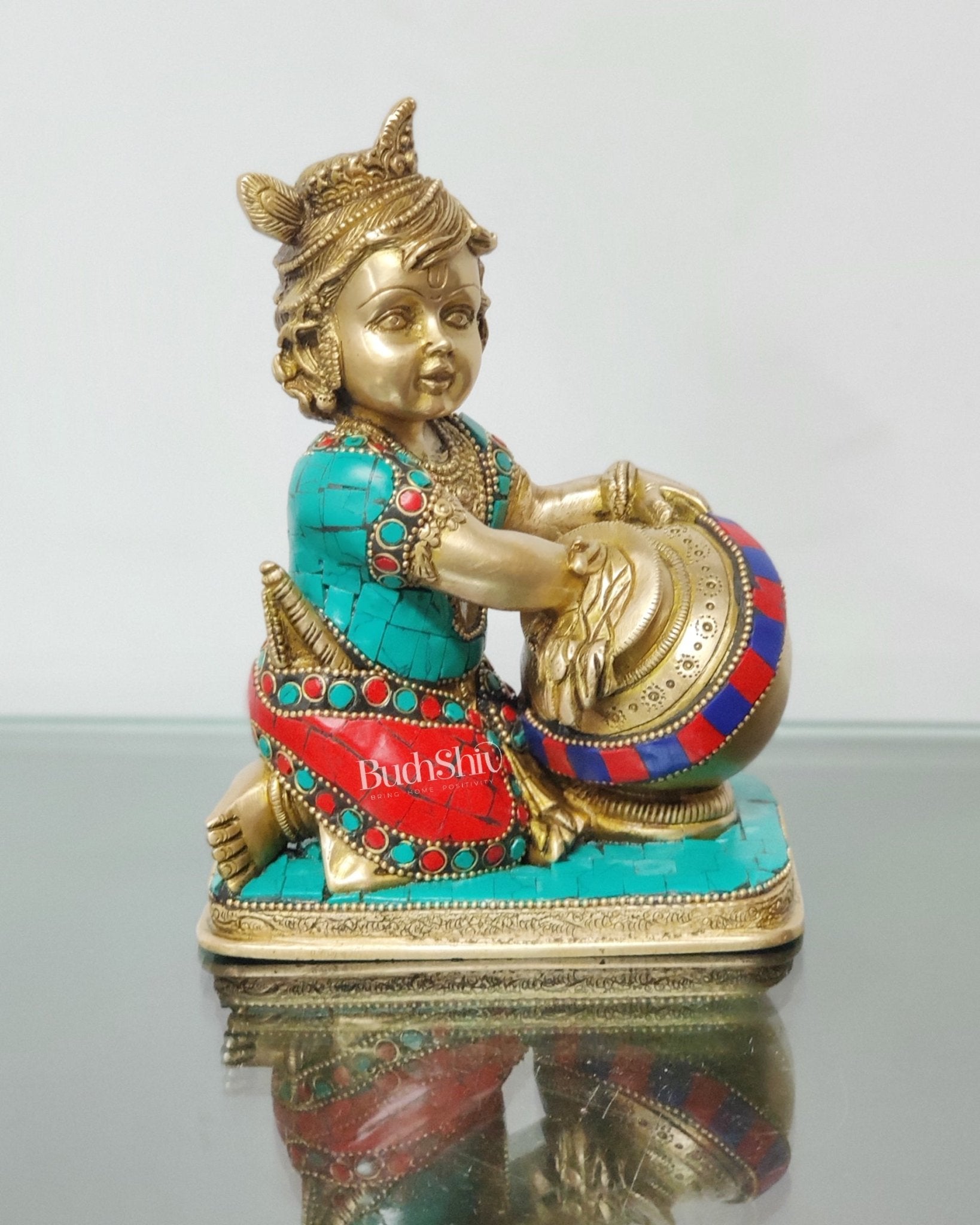 Brass Bal Gopal Makhan Chor 7" - Budhshiv.com