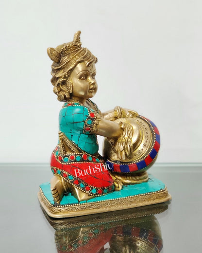 Brass Bal Gopal Makhan Chor 7" - Budhshiv.com