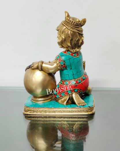 Brass Bal Gopal Makhan Chor 7" - Budhshiv.com