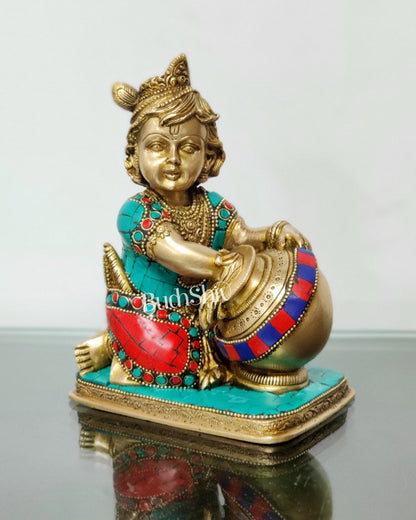 Brass Bal Gopal Makhan Chor 7" - Budhshiv.com