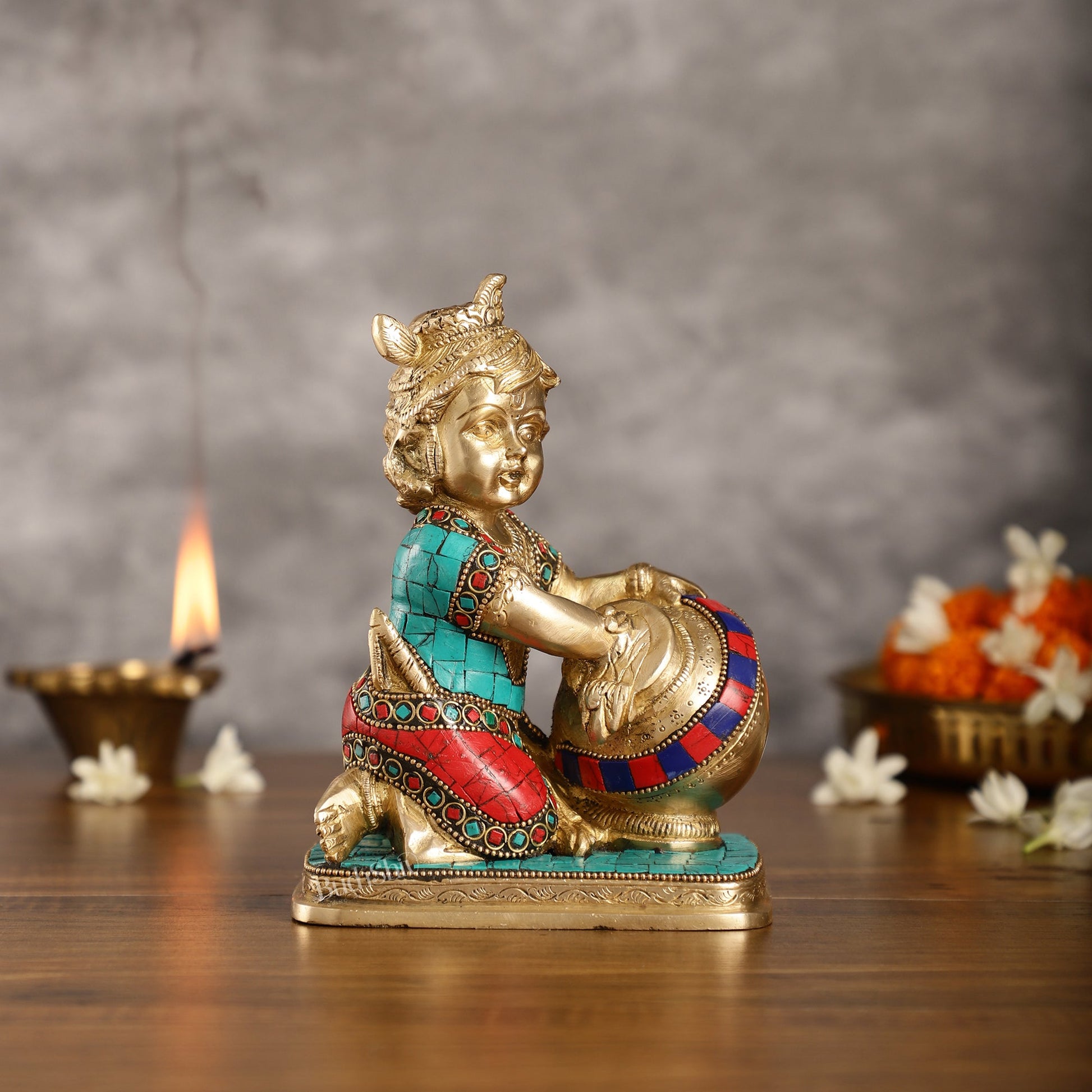 Brass Bal Gopal Makhan Chor 7" - Budhshiv.com