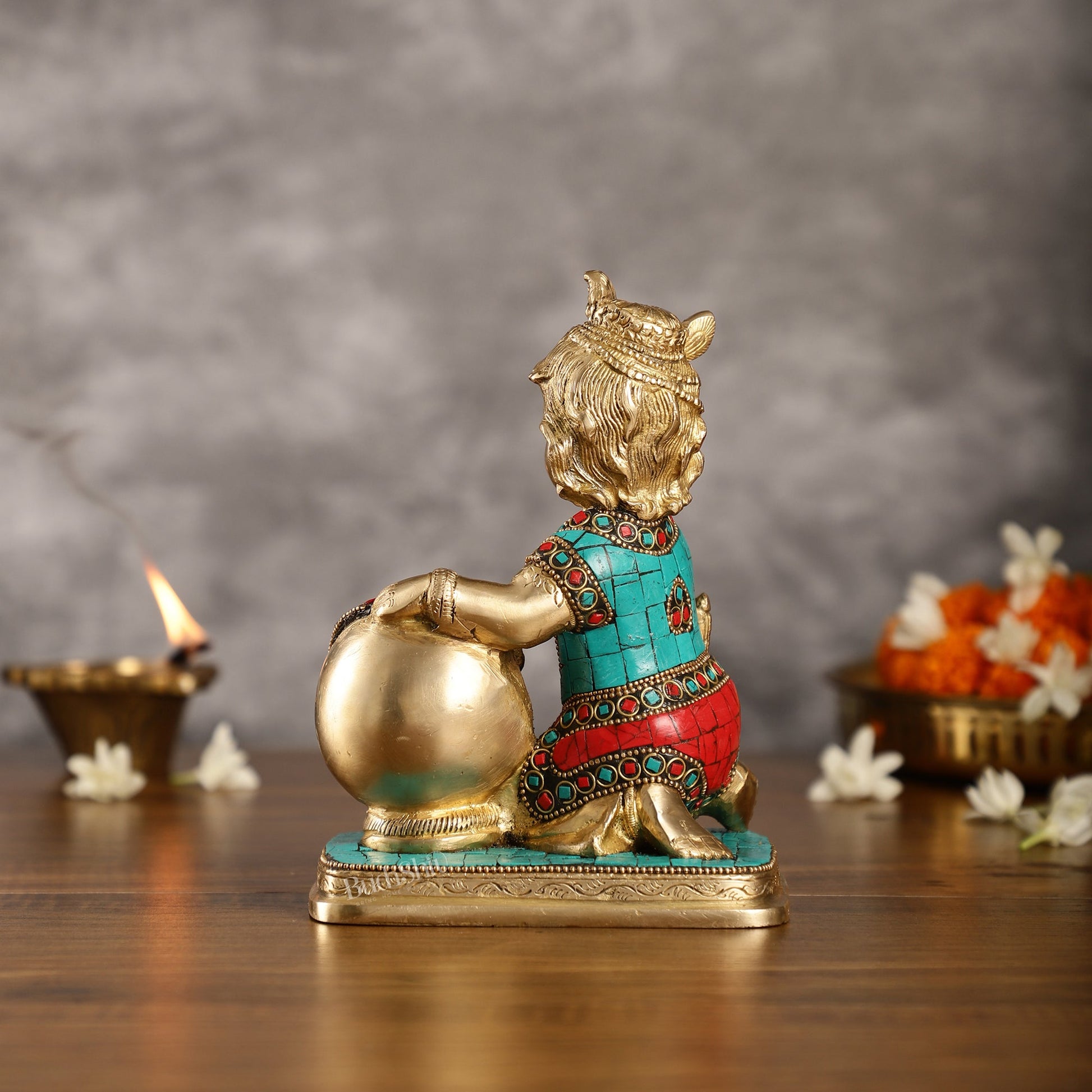 Brass Bal Gopal Makhan Chor 7" - Budhshiv.com