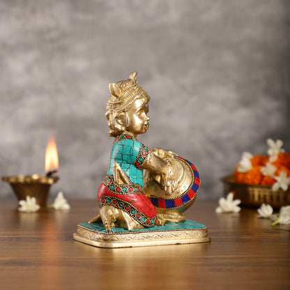 Brass Bal Gopal Makhan Chor 7" - Budhshiv.com