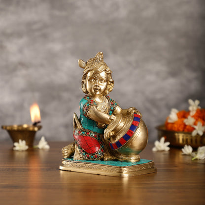 Brass Bal Gopal Makhan Chor 7" - Budhshiv.com