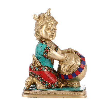 Brass Bal Gopal Makhan Chor 7" - Budhshiv.com