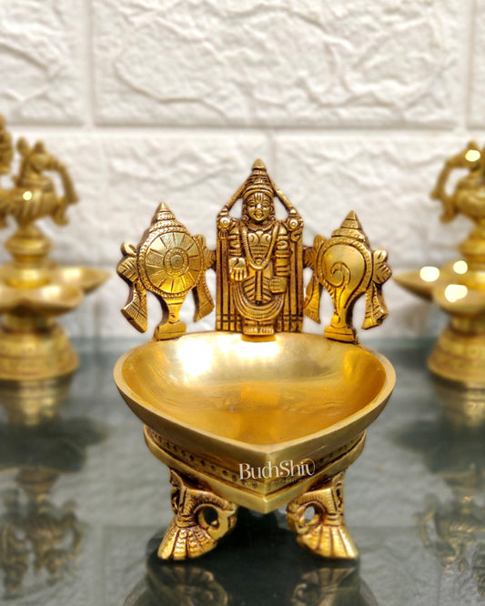 Brass Balaji Shankh Chakra Lamp 5" - Budhshiv.com