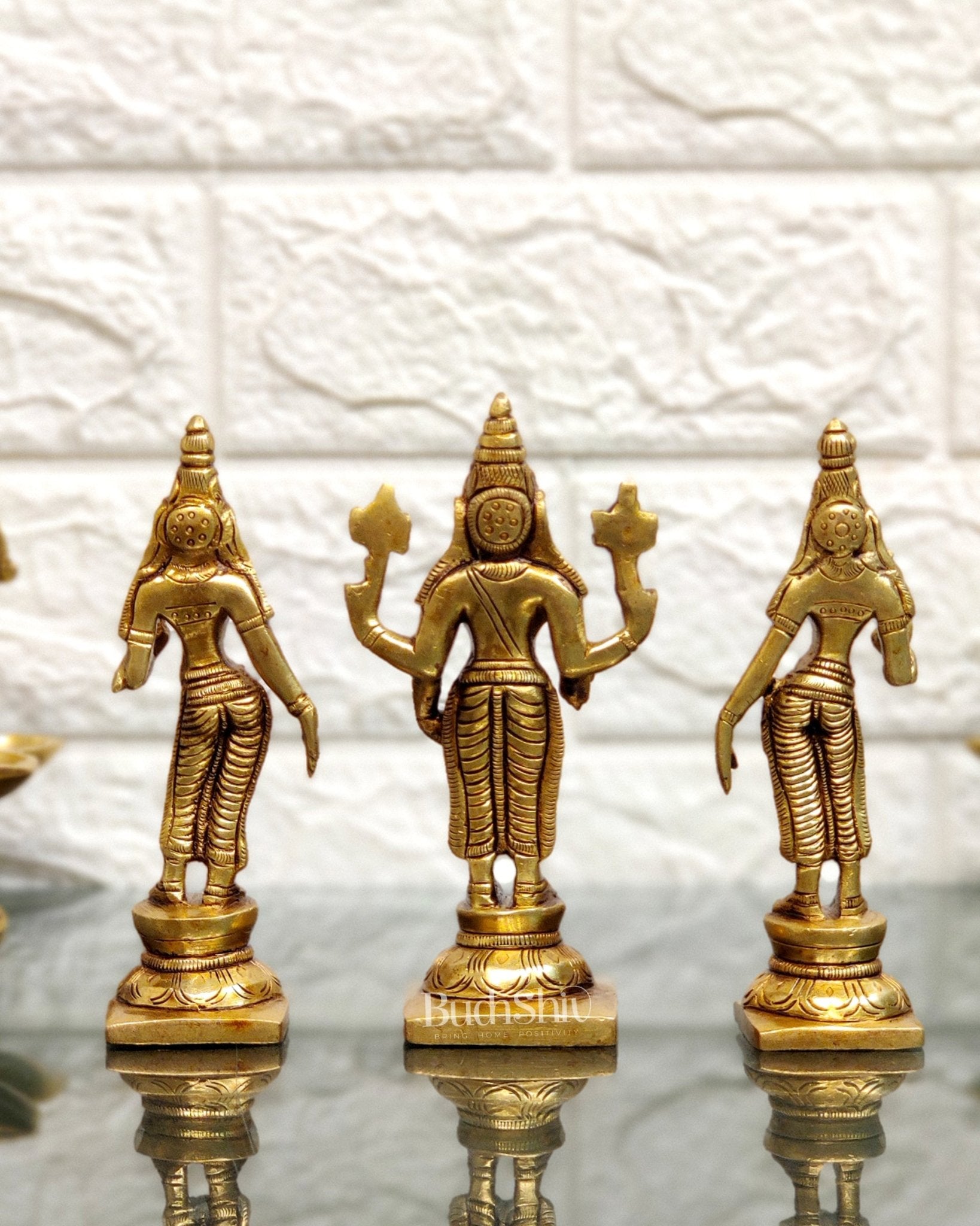 Brass Balaji with Bhudevi and Sridevi 5" - Budhshiv.com