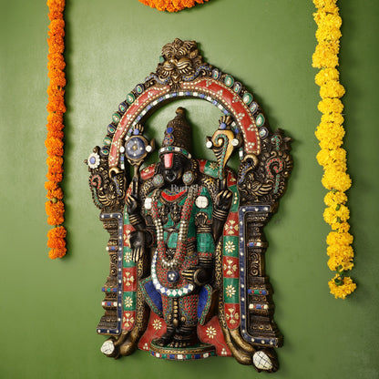 Brass Black Lord Venkateshwara Tirupati Balaji Wall Hanging - 26 Inch with stonework - Budhshiv.com