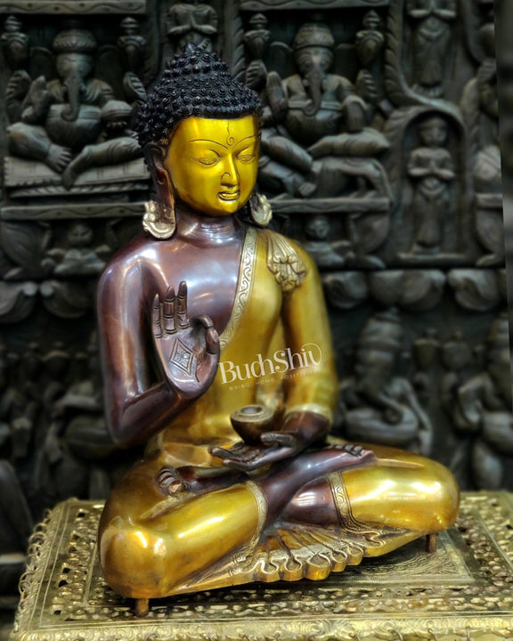 Brass Blessing Buddha Duel tone 20" - Budhshiv.com