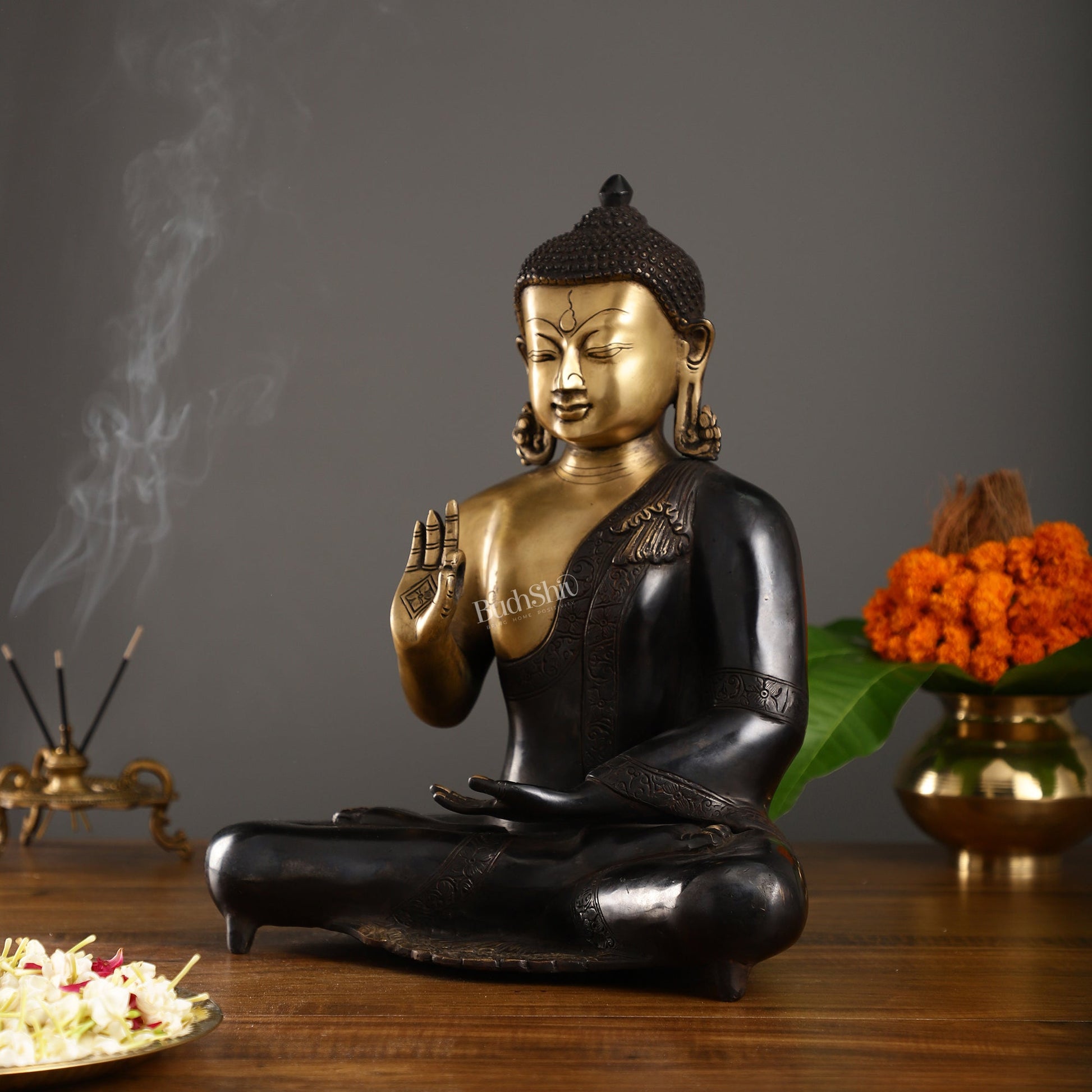Brass Blessing Buddha idol 15" - Budhshiv.com