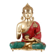 Brass Blessing Buddha idol with Stonework 16" - Budhshiv.com