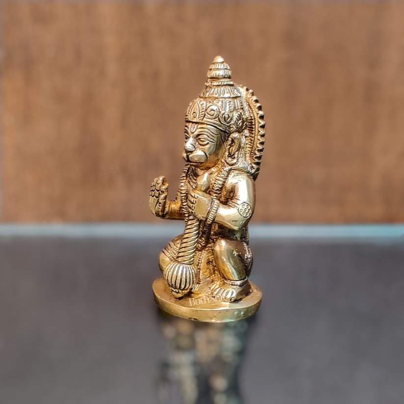 Brass blessing lord Hanuman idol 5" - Budhshiv.com