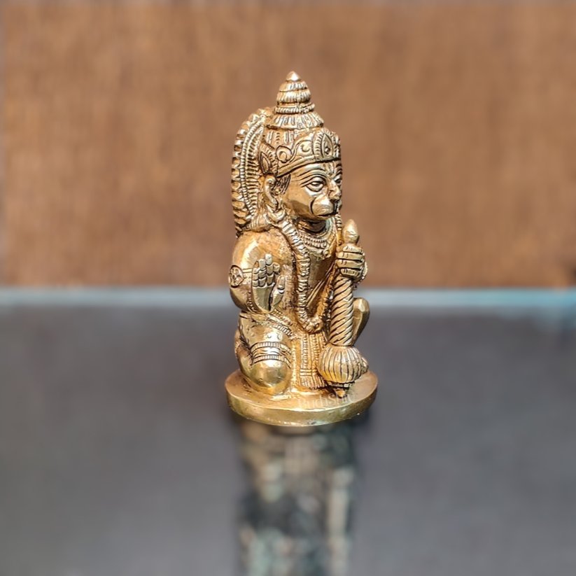 Brass blessing lord Hanuman idol 5" - Budhshiv.com