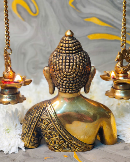 Brass Buddha Head Bust with Engraving - 8 inch - Budhshiv.com