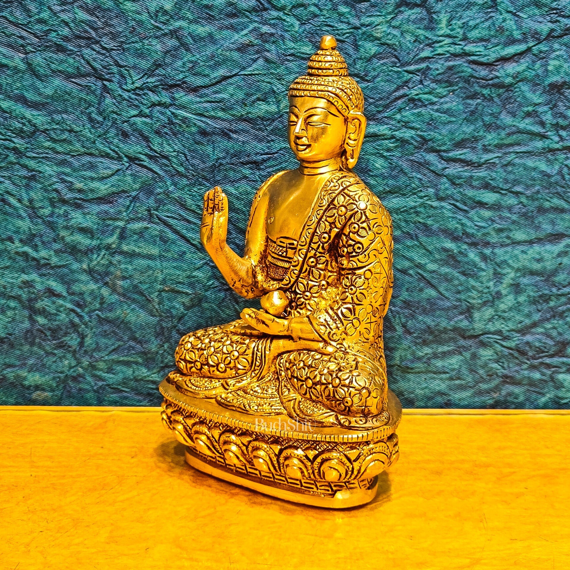 Brass Buddha Idol - 8" Abhaya Mudra Blessing Hand Statue - Budhshiv.com