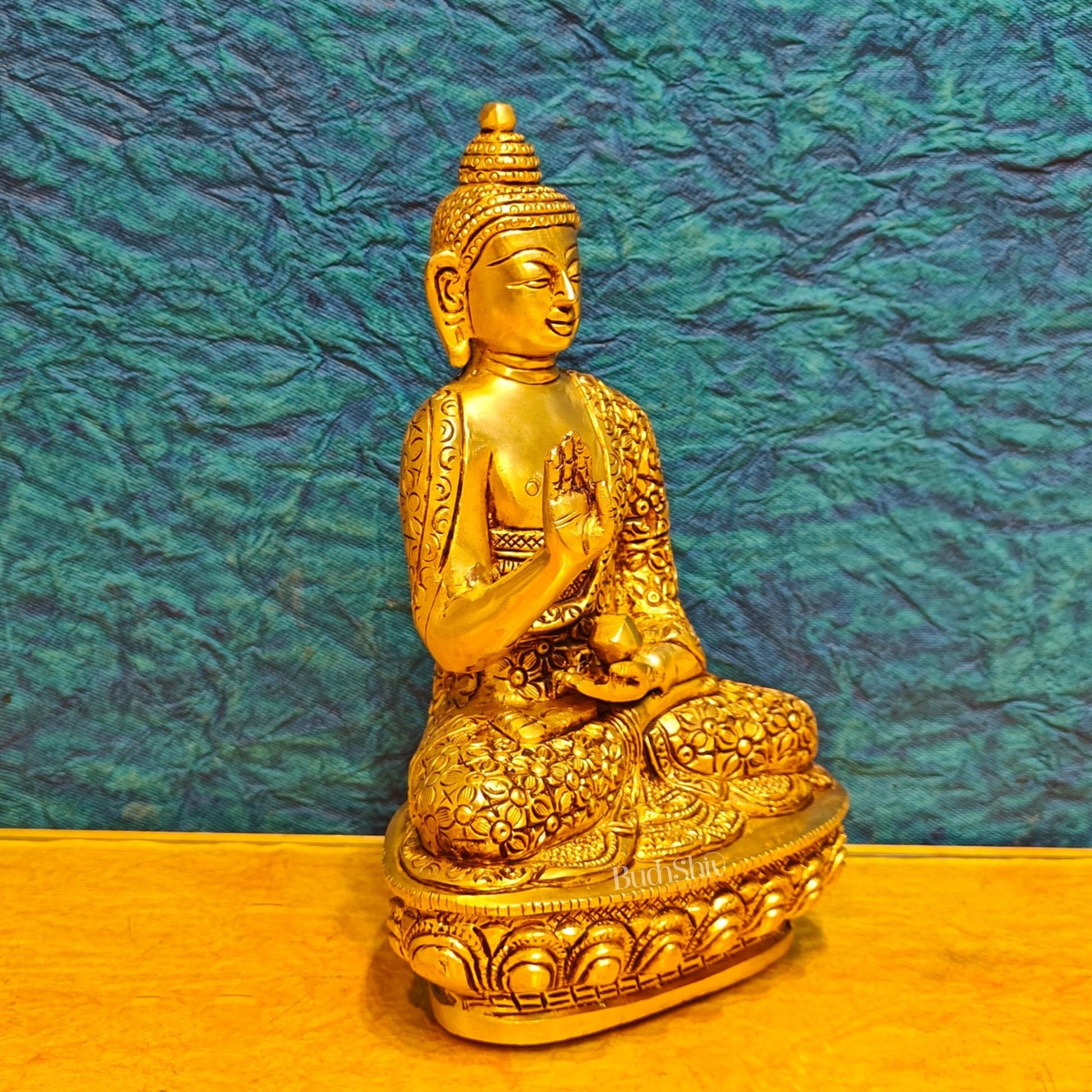 Brass Buddha Idol - 8" Abhaya Mudra Blessing Hand Statue - Budhshiv.com