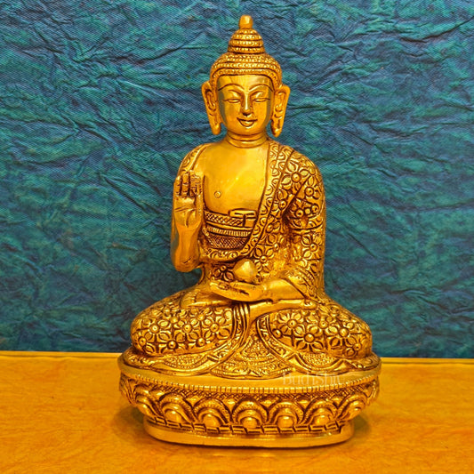 Brass Buddha Idol - 8" Abhaya Mudra Blessing Hand Statue - Budhshiv.com
