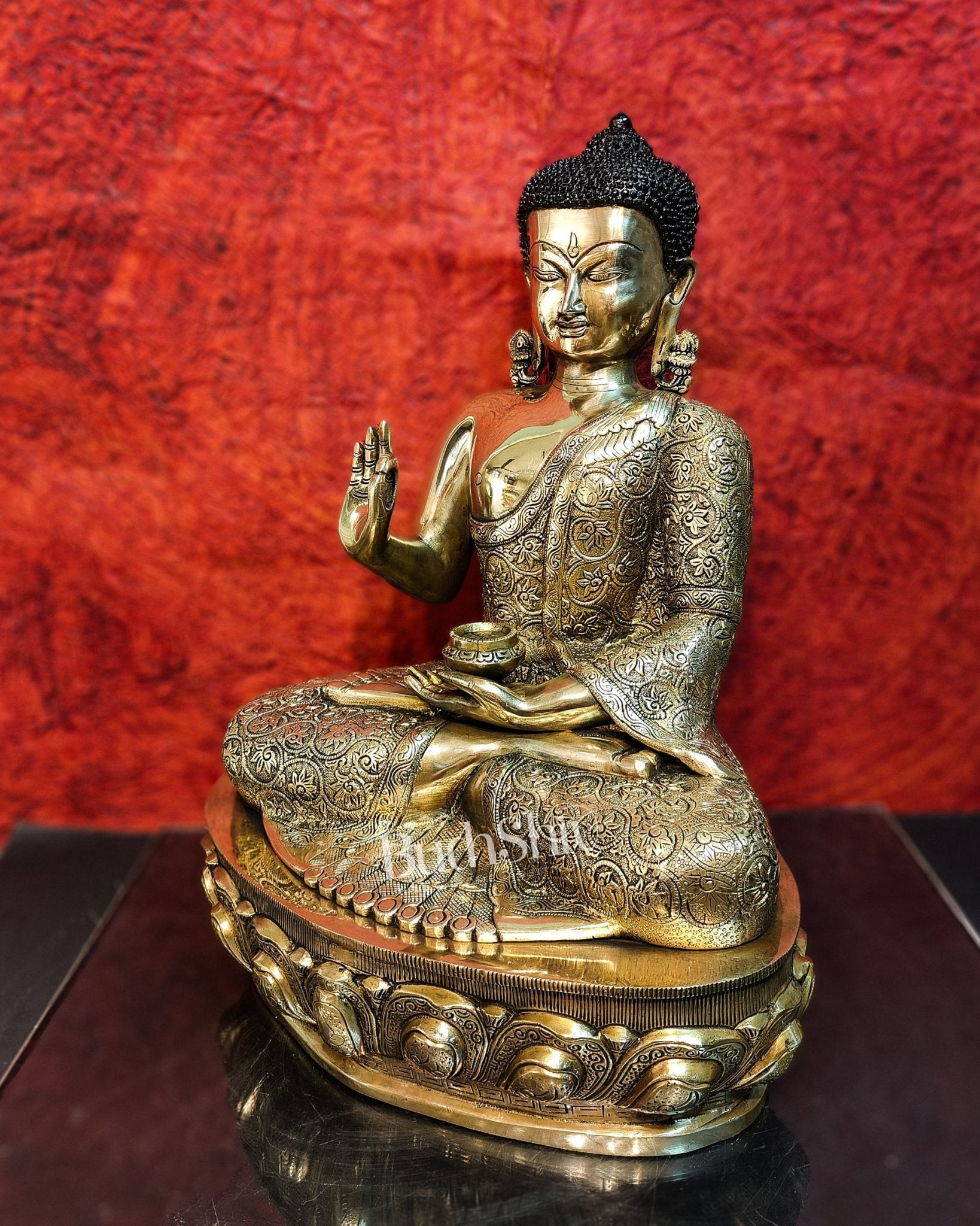 Brass Buddha Idol | Abhaya Mudra | 22 inch - Budhshiv.com