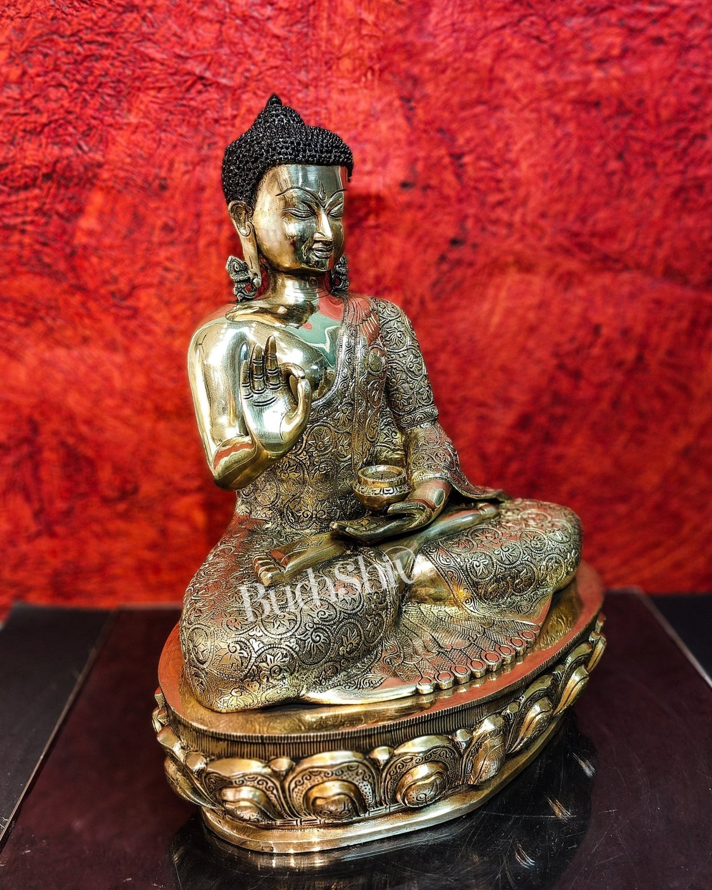 Brass Buddha Idol | Abhaya Mudra | 22 inch - Budhshiv.com