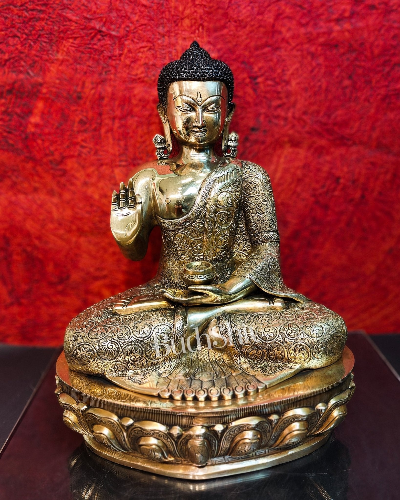 Brass Buddha Idol | Abhaya Mudra | 22 inch - Budhshiv.com